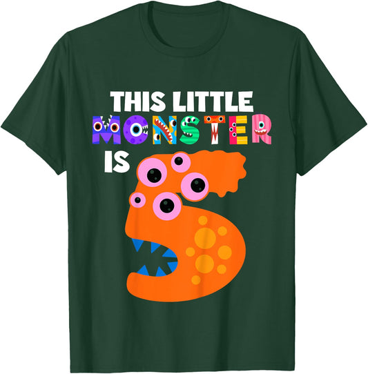 This Little Monster is 5 Five Years 5th Birthday Party Alien T-Shirt - T-Shirt | Forest