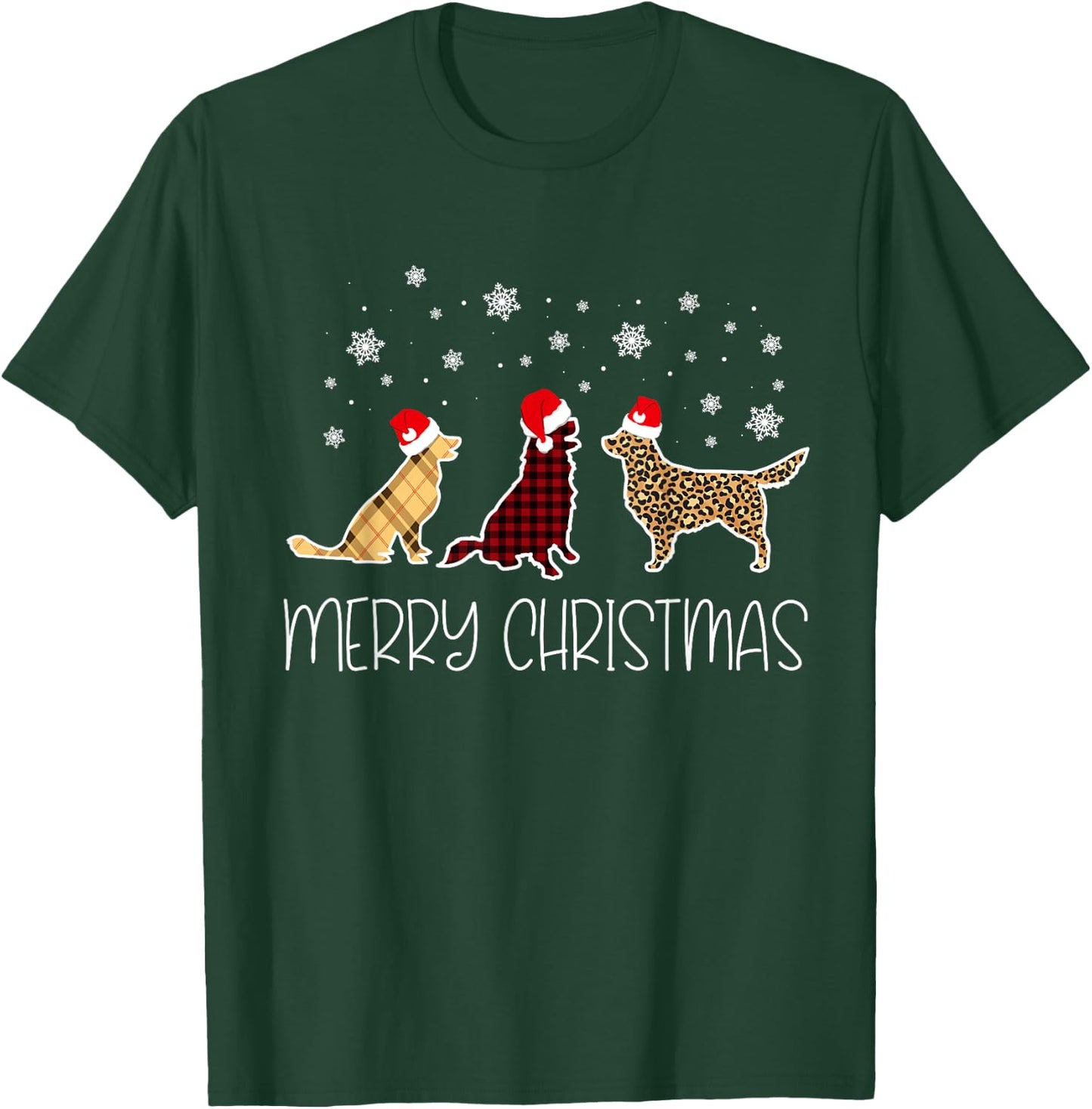 Golden Retriever Merry Christmas Plaid Leopard Dog X-Mas T-Shirt - T-Shirt | Forest