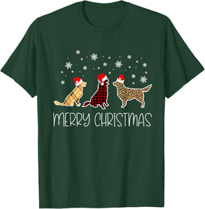 Golden Retriever Merry Christmas Plaid Leopard Dog X-Mas T-Shirt - T-Shirt | Forest
