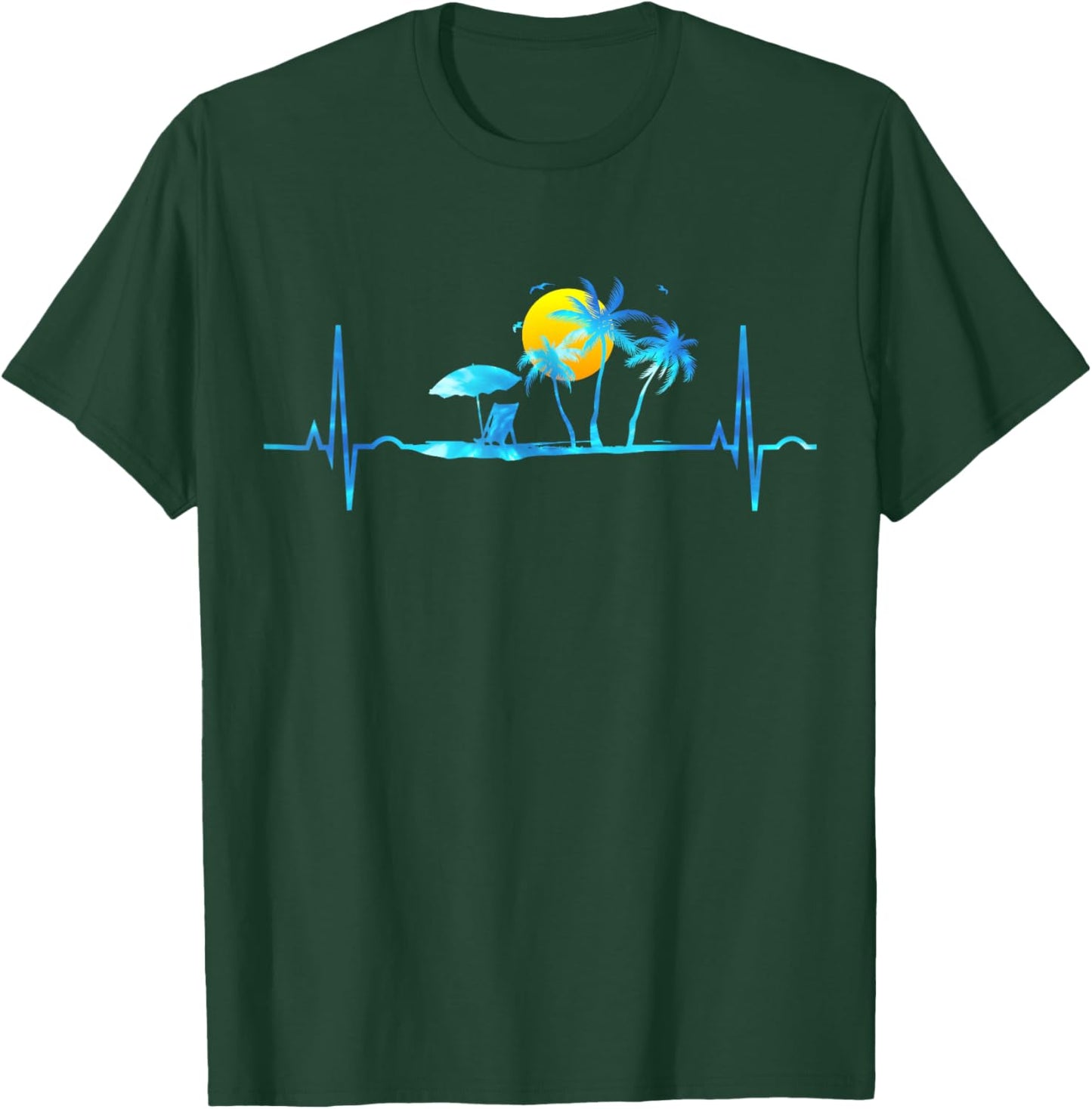 Heartbeat Palm Trees Tropical Beach Island Sunset Retro 70s Women Girls Kids T-Shirt - T-Shirt | Forest