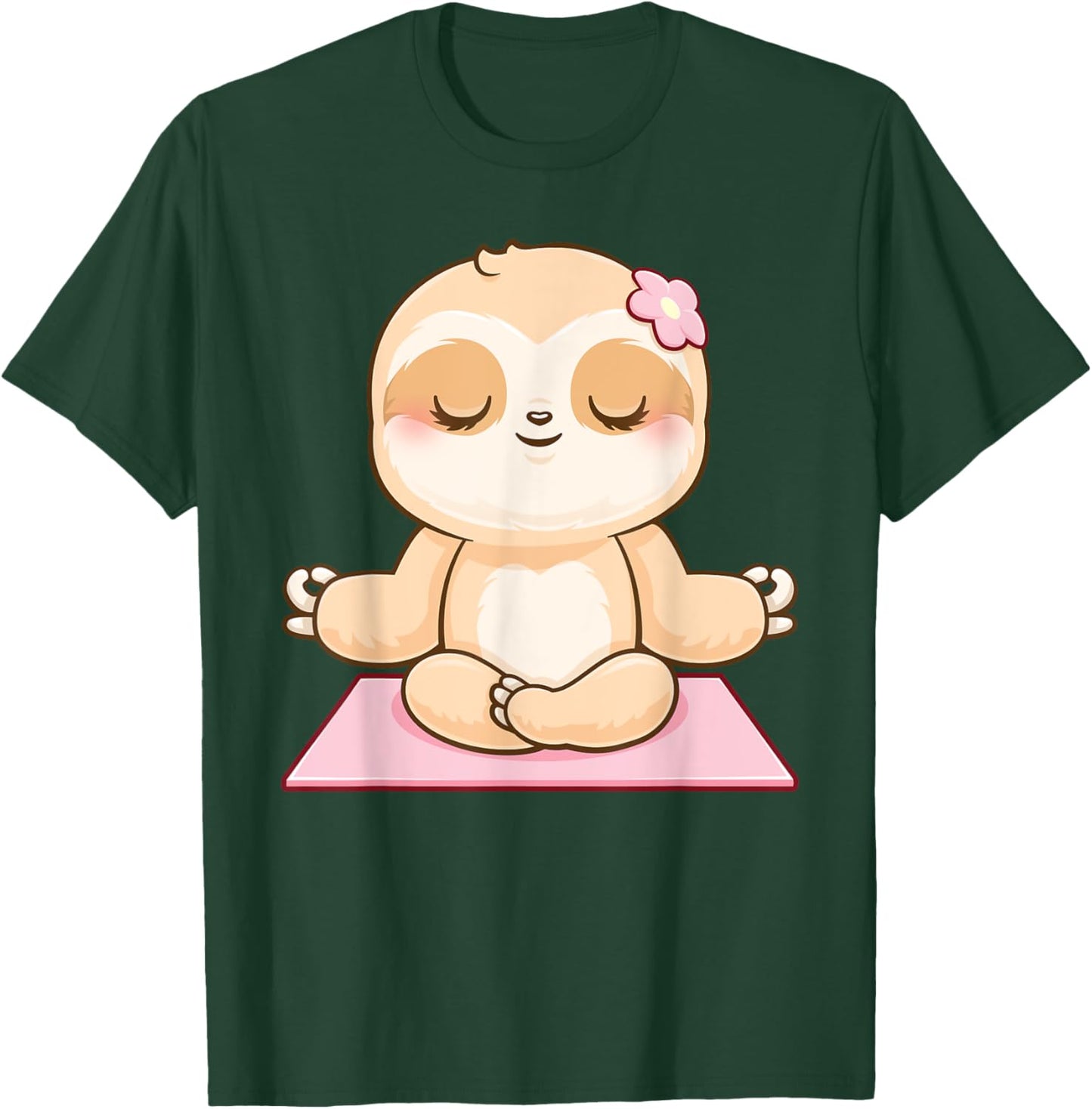 Girls Yoga Meditating Cute Fitness Meditation Sloth T-Shirt - T-Shirt | Forest