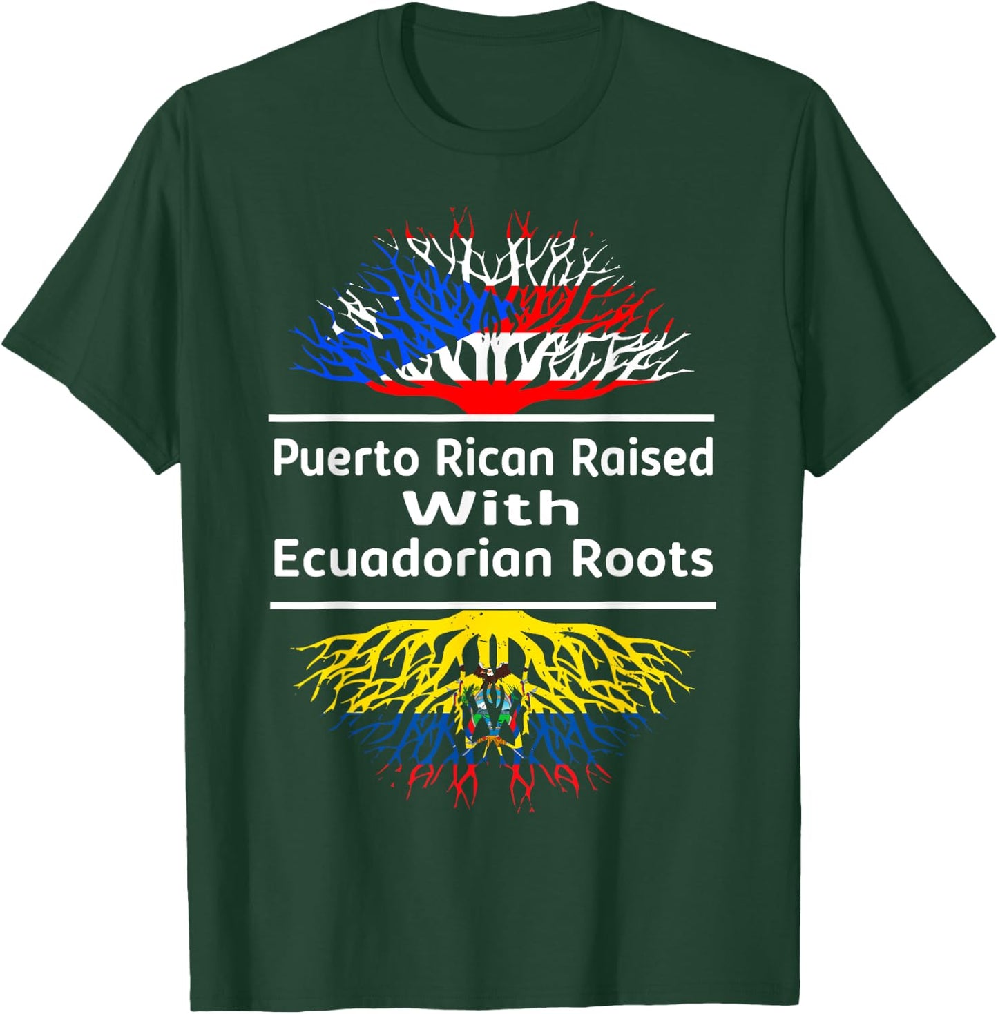 Half Ecuadorian Half Puerto Rican Rico Ecuador Flag Roots T-Shirt - T-Shirt | Forest