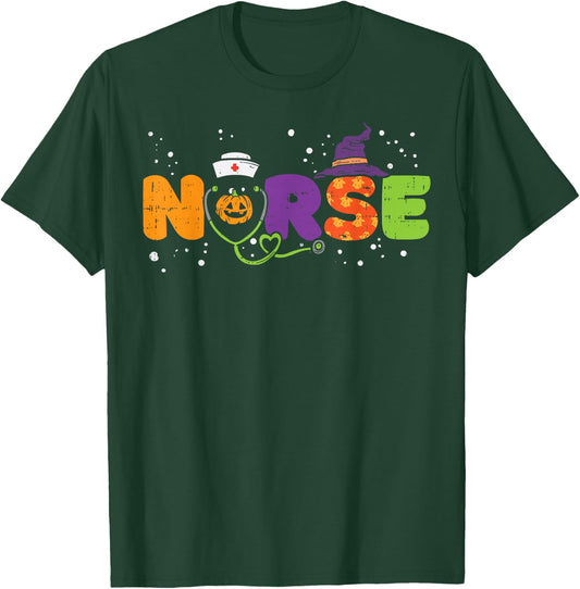 Nurse Pumpkin Stethoscope Halloween Costume Nursing Women T-Shirt - T-Shirt | Forest