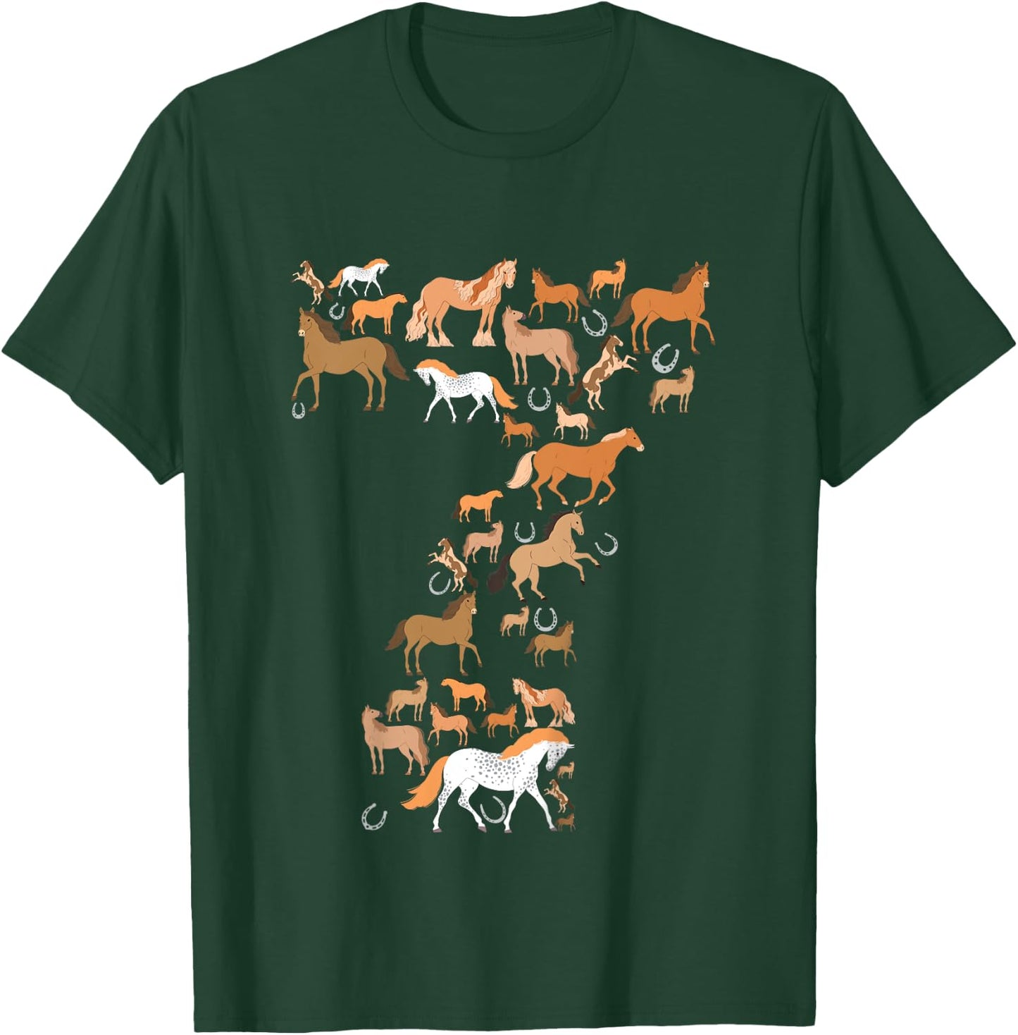 Little Girls 7 Years Old 7th Birthday Horse Graphic Cute T-Shirt - T-Shirt | Forest