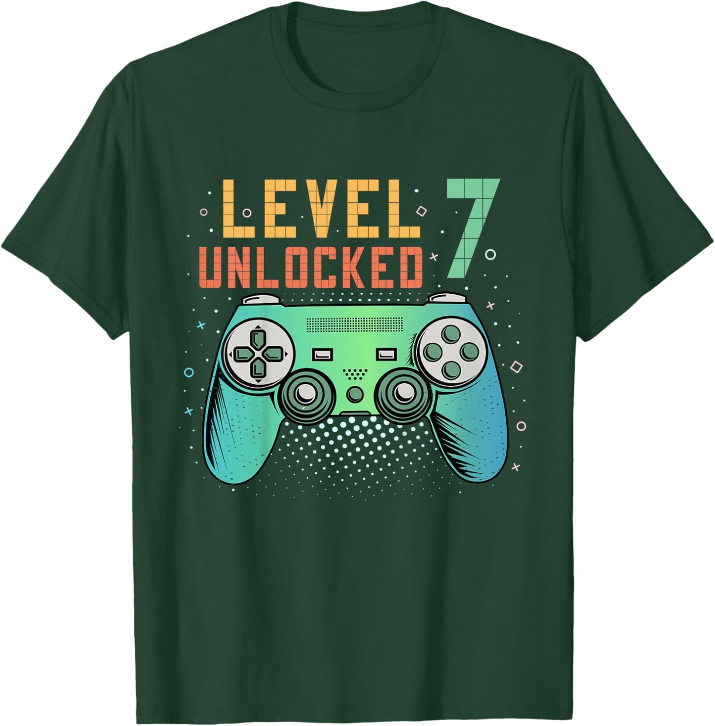 Kids Level 7 Unlocked 7th Birthday Gamer Gifts 7 Year Old Boys T-Shirt - T-Shirt | Forest