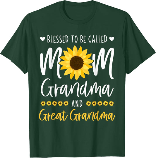 Blessed To Be Called Mom Grandma and Great Grandma Sunflower T-Shirt - T-Shirt | Forest