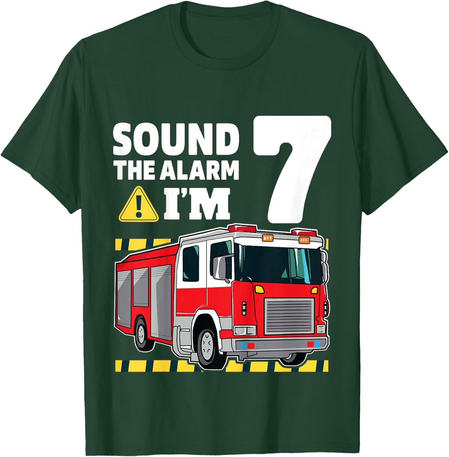 Kids 7th Birthday Boy Fire Truck 7 Seven Year Old Firefighter T-Shirt - T-Shirt | Forest