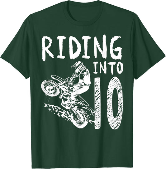 Riding Into 10th Birthday Boy Dirt Bike Party 10 Year Old T-Shirt - T-Shirt | Forest