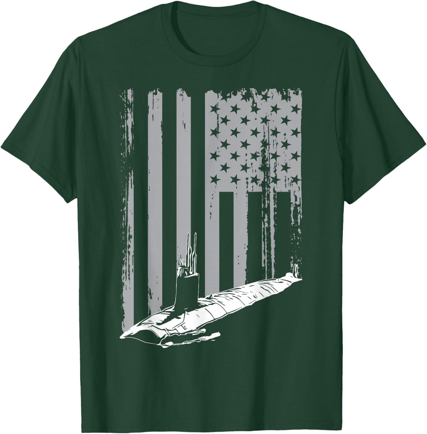 Submariner American Flag Patriotic Submarine Veteran Grandpa T-Shirt - T-Shirt | Forest