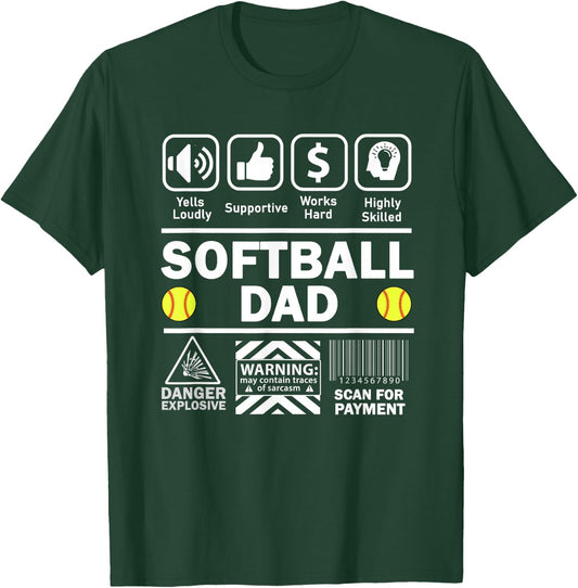 Softball Dad Funny Contents of Sports Father T-Shirt - T-Shirt | Forest