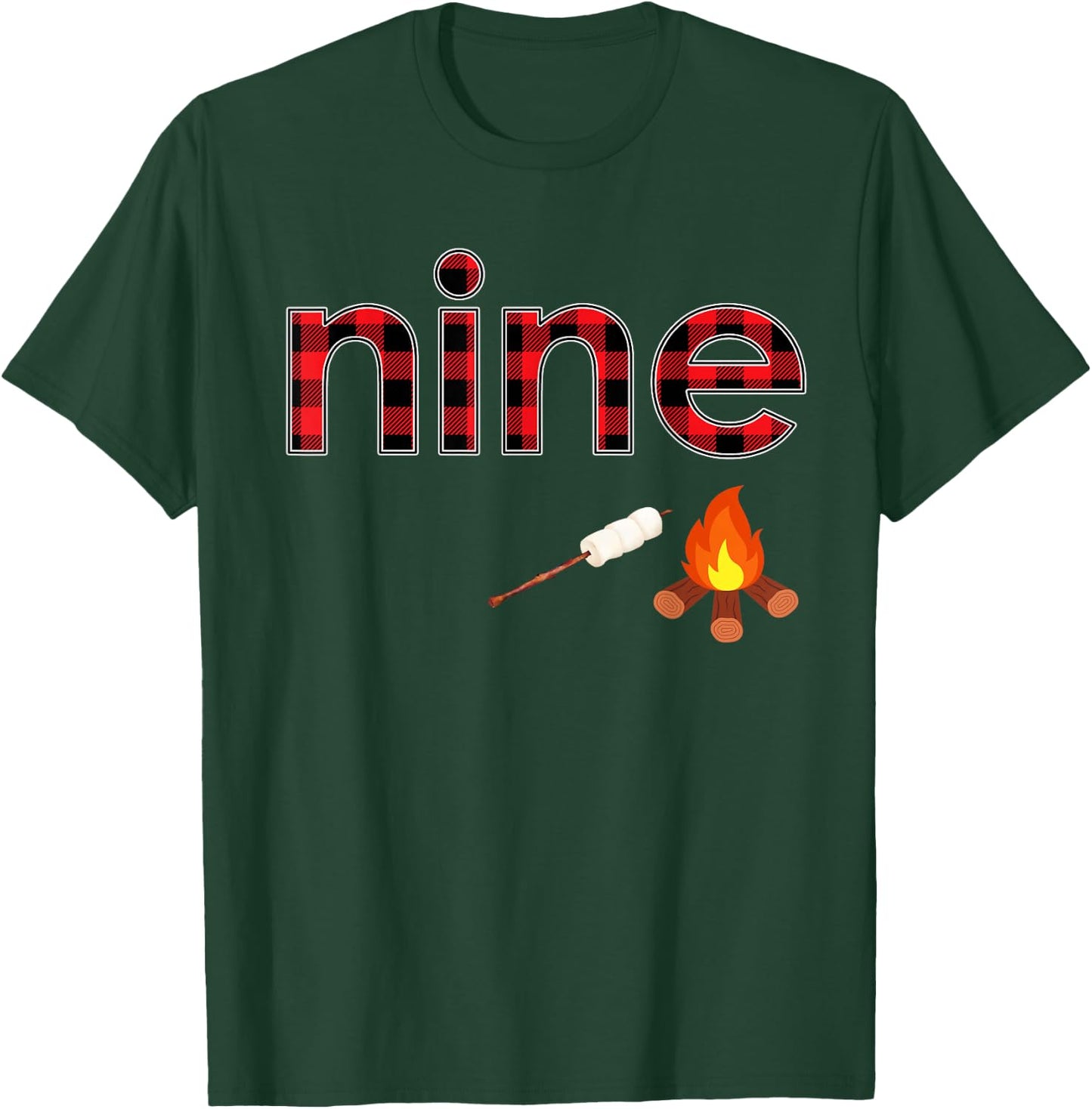 9th Birthday Boy 9 Year Old Campfire Marshmallow Camping T-Shirt - T-Shirt | Forest