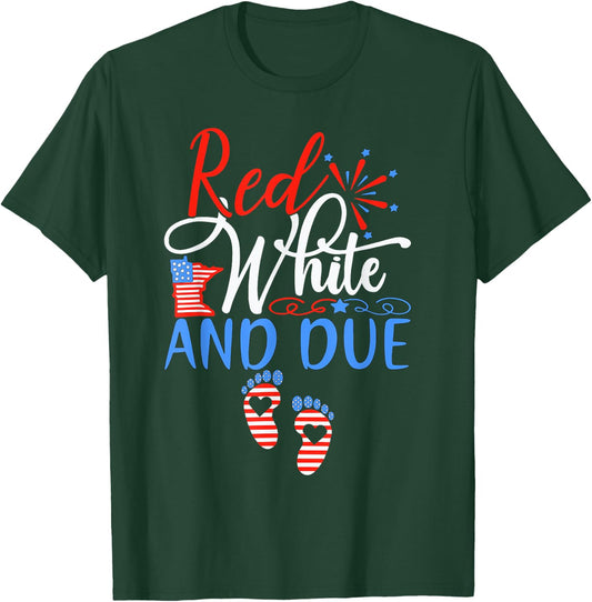 Red White And Due Pregnancy Announcement 4th Of July 2025 T-Shirt - T-Shirt | Forest
