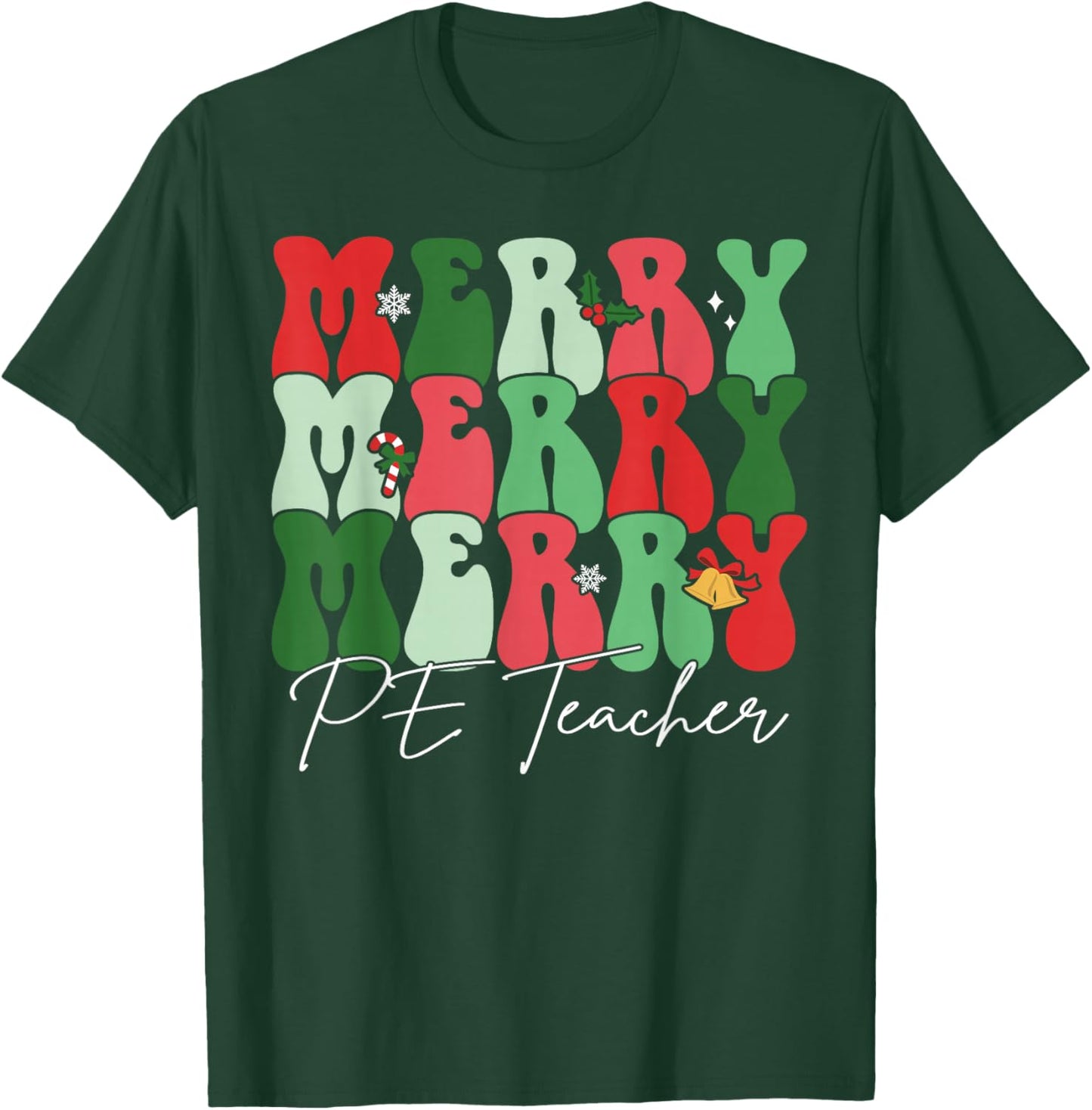 Groovy Merry PE Teacher Santa Christmas Pajama Holiday T-Shirt - T-Shirt | Forest