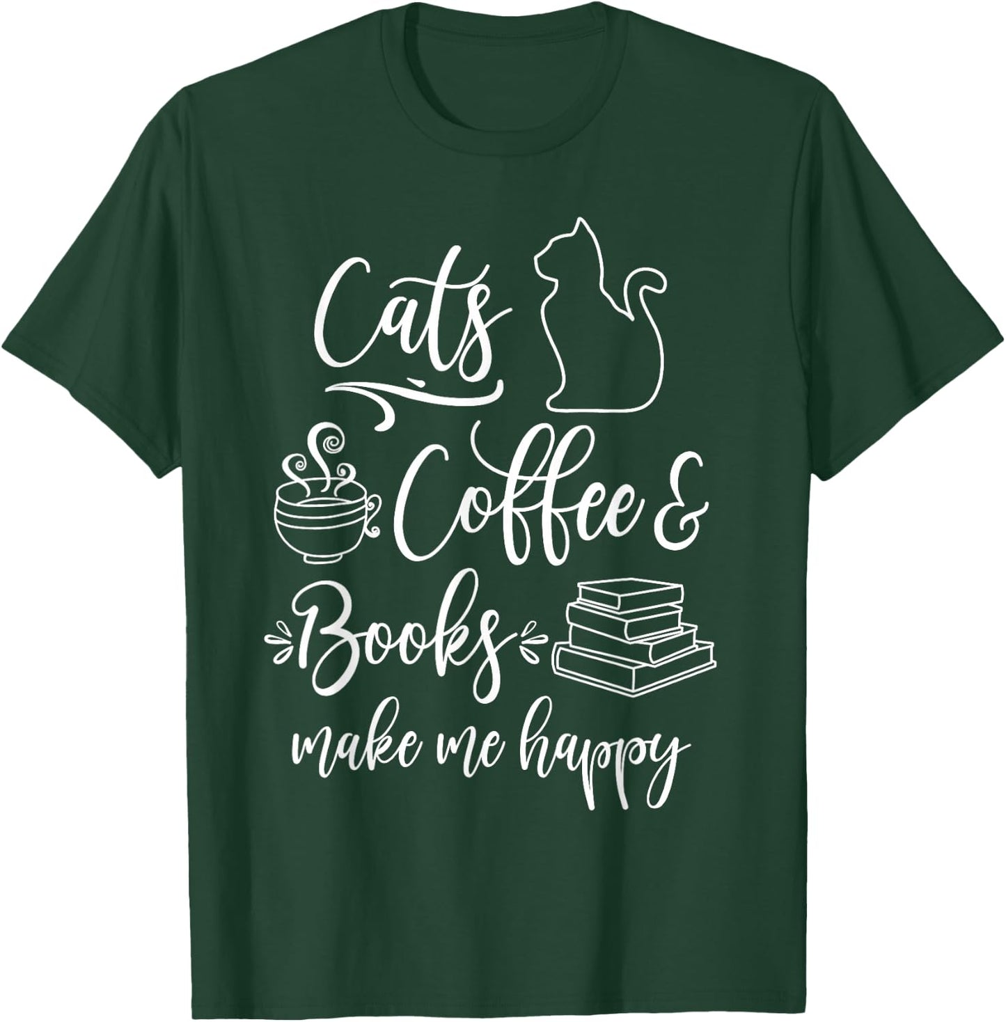 Cats, Books and Coffee - Funny Cats, Books & Coffee Lover T-Shirt - T-Shirt | Forest