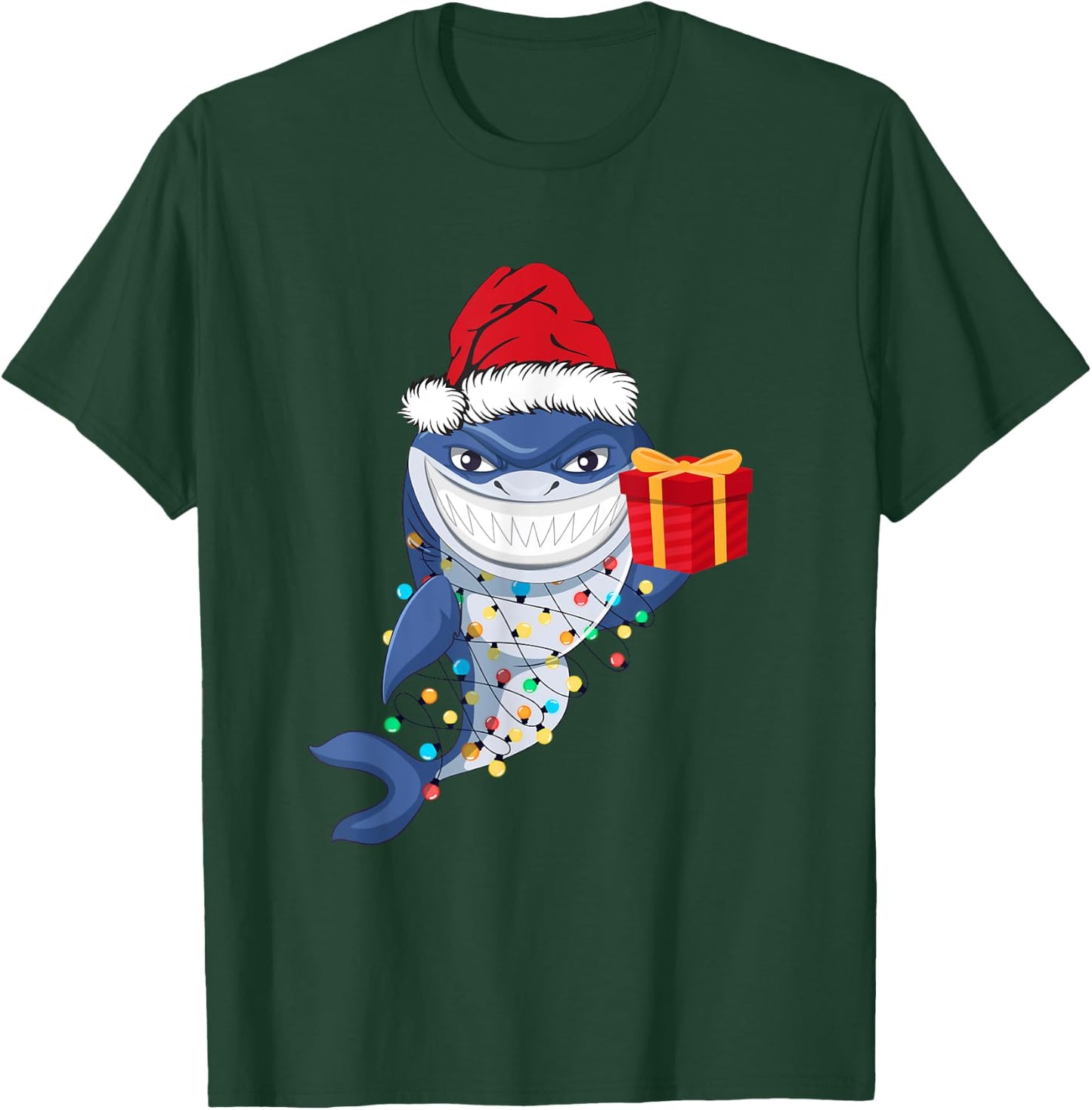 Shark Christmas Tree Lights Santa Hat Xmas Toddler Boys Kids T-Shirt - T-Shirt | Forest
