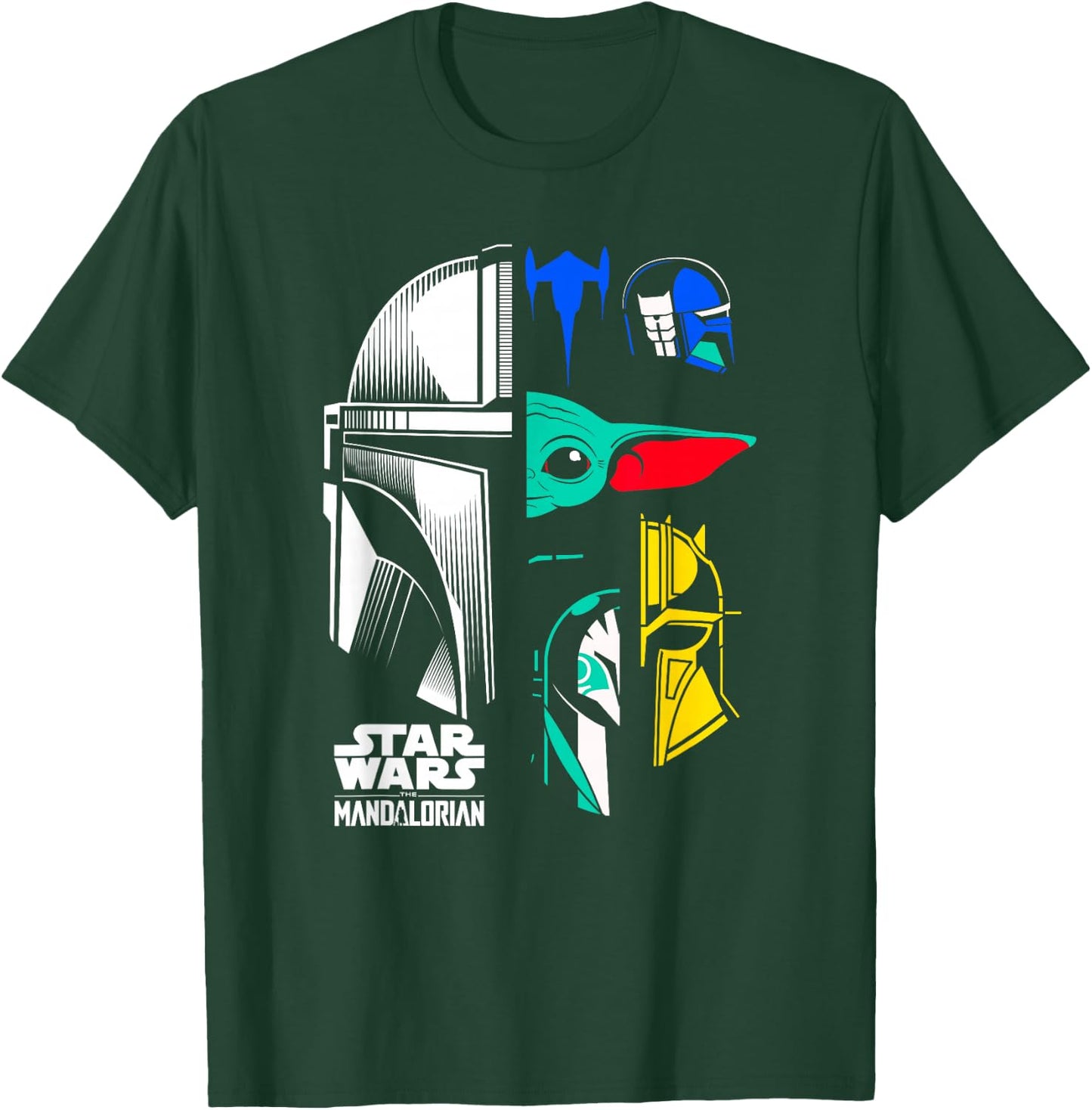 Star Wars: The Mandalorian Color Block Helmet Pop Icons T-Shirt - T-Shirt | Forest