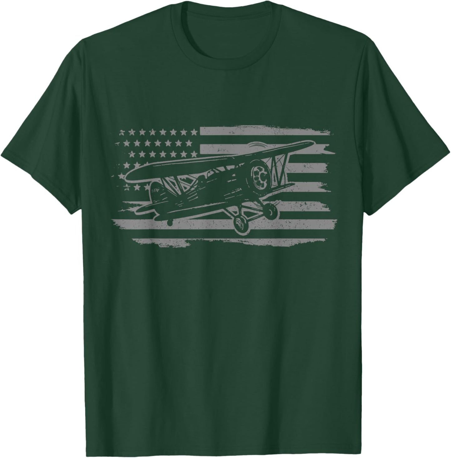 Airplane Pilot Vintage Patriotic Flag Biplane Plane Aviation T-Shirt - T-Shirt | Forest