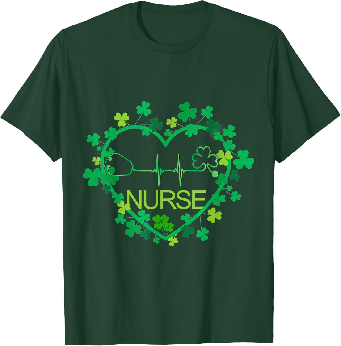 Heart Shamrock Nurse - Nurse St Patrick's Day Nursing T-Shirt - T-Shirt | Forest