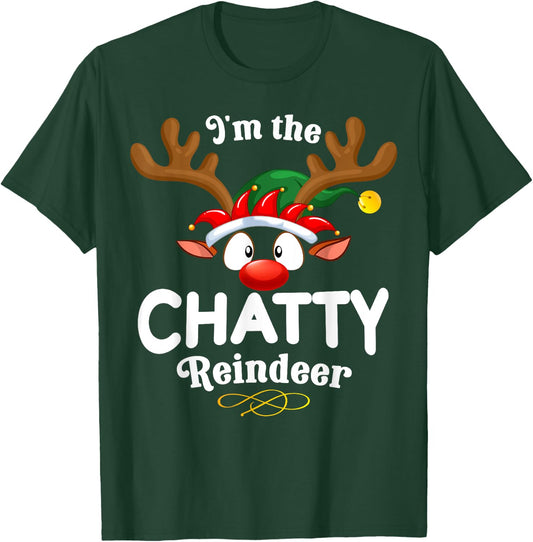 Christmas PJS Chatty Xmas Reindeer Matching T-Shirt - T-Shirt | Forest
