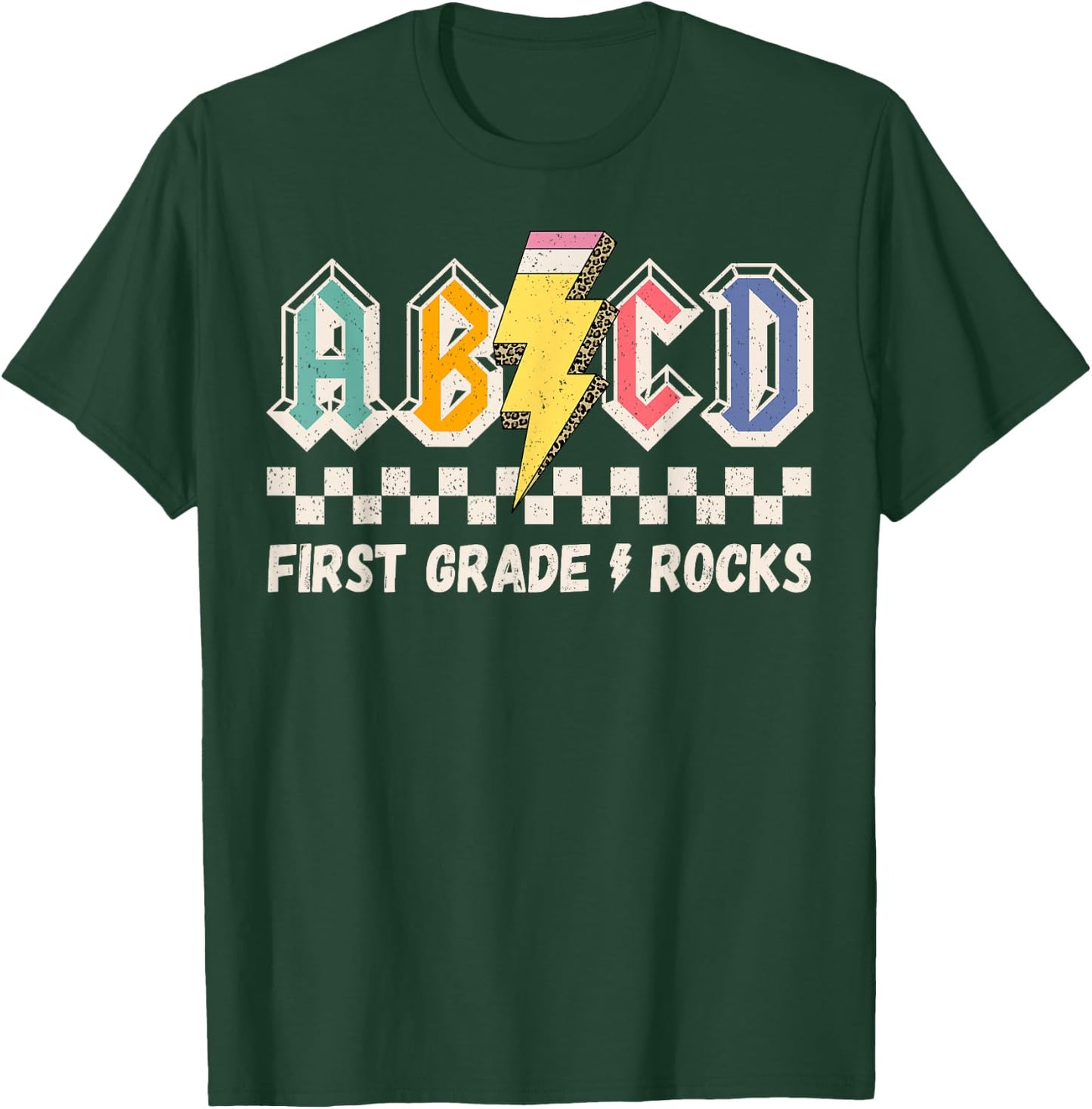 ABCD First Grade Rocks Pencil Lightning Teachers Rock Boys T-Shirt - T-Shirt | Forest