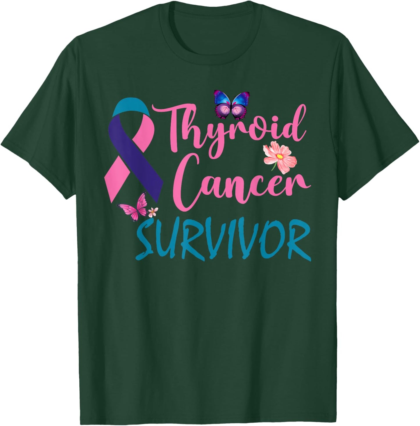 Butterflies Support Ribbon Thyroid Cancer Survivor T-Shirt - T-Shirt | Forest