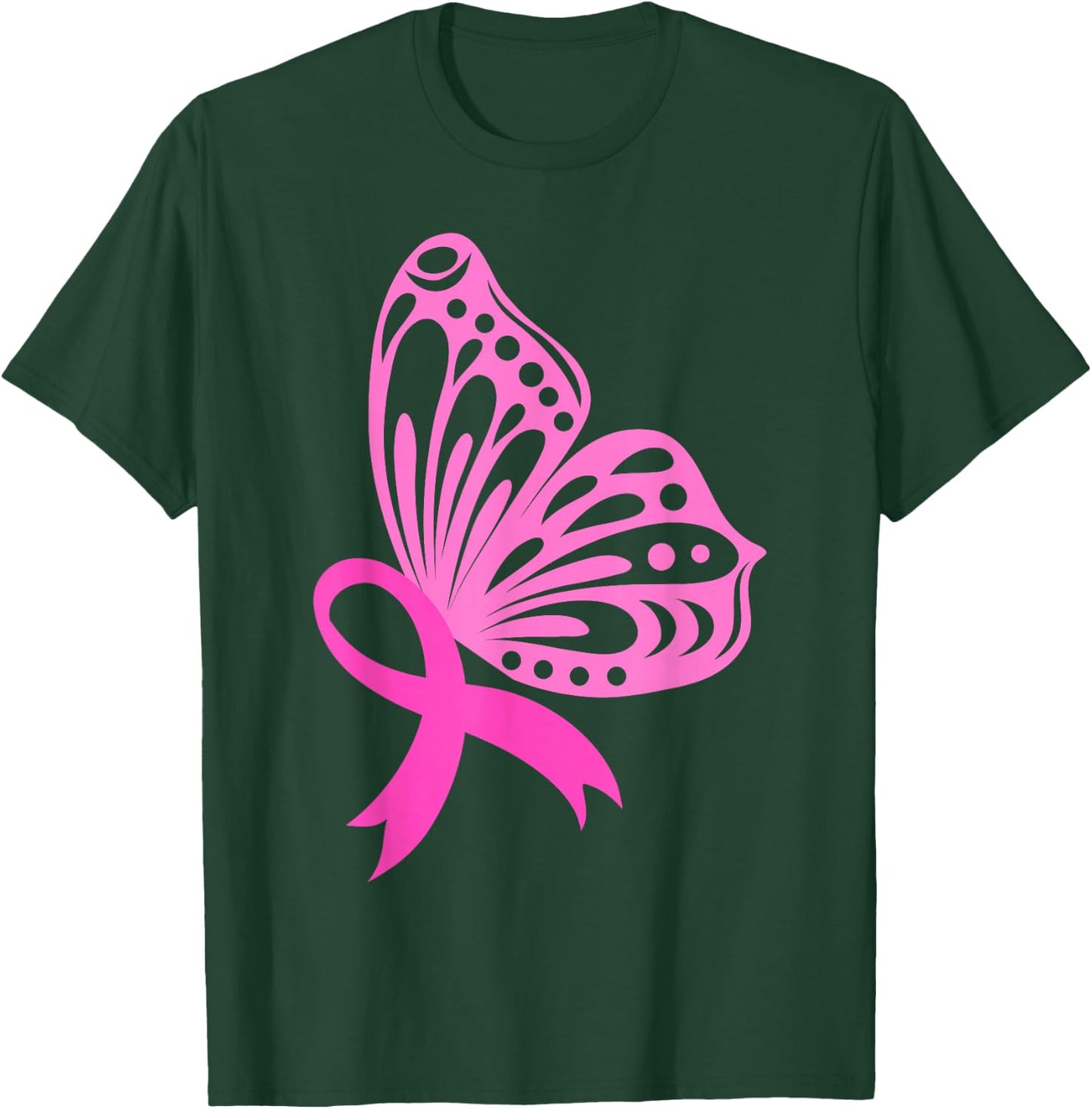 Pink Ribbon Butterfly | Breast Cancer T-Shirt - T-Shirt | Forest
