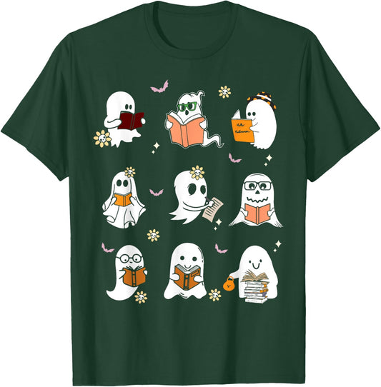 Ghosts Reading Books Teacher Halloween Librarian Boooks Men Women Kids T-Shirt - T-Shirt | Forest
