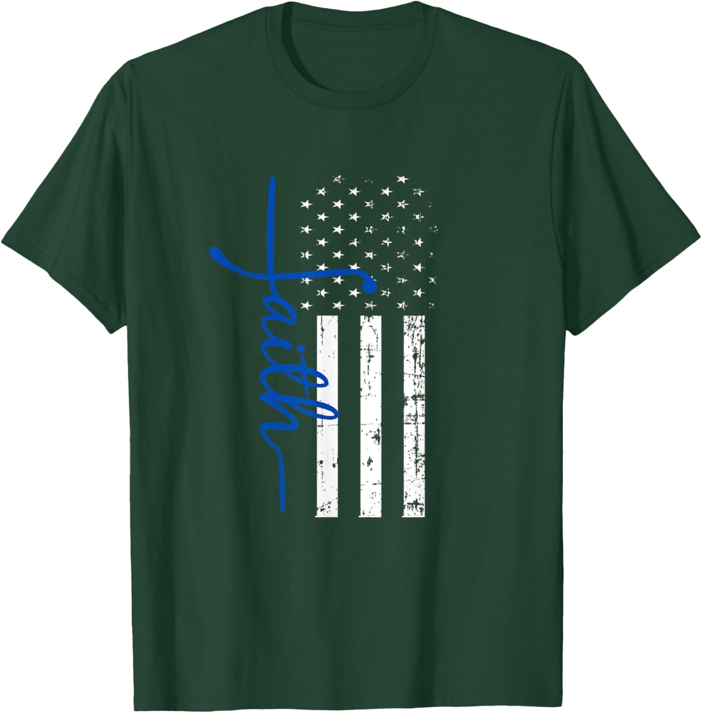 "Faith" Cross Thin Blue Line US Flag T-Shirt - T-Shirt | Forest