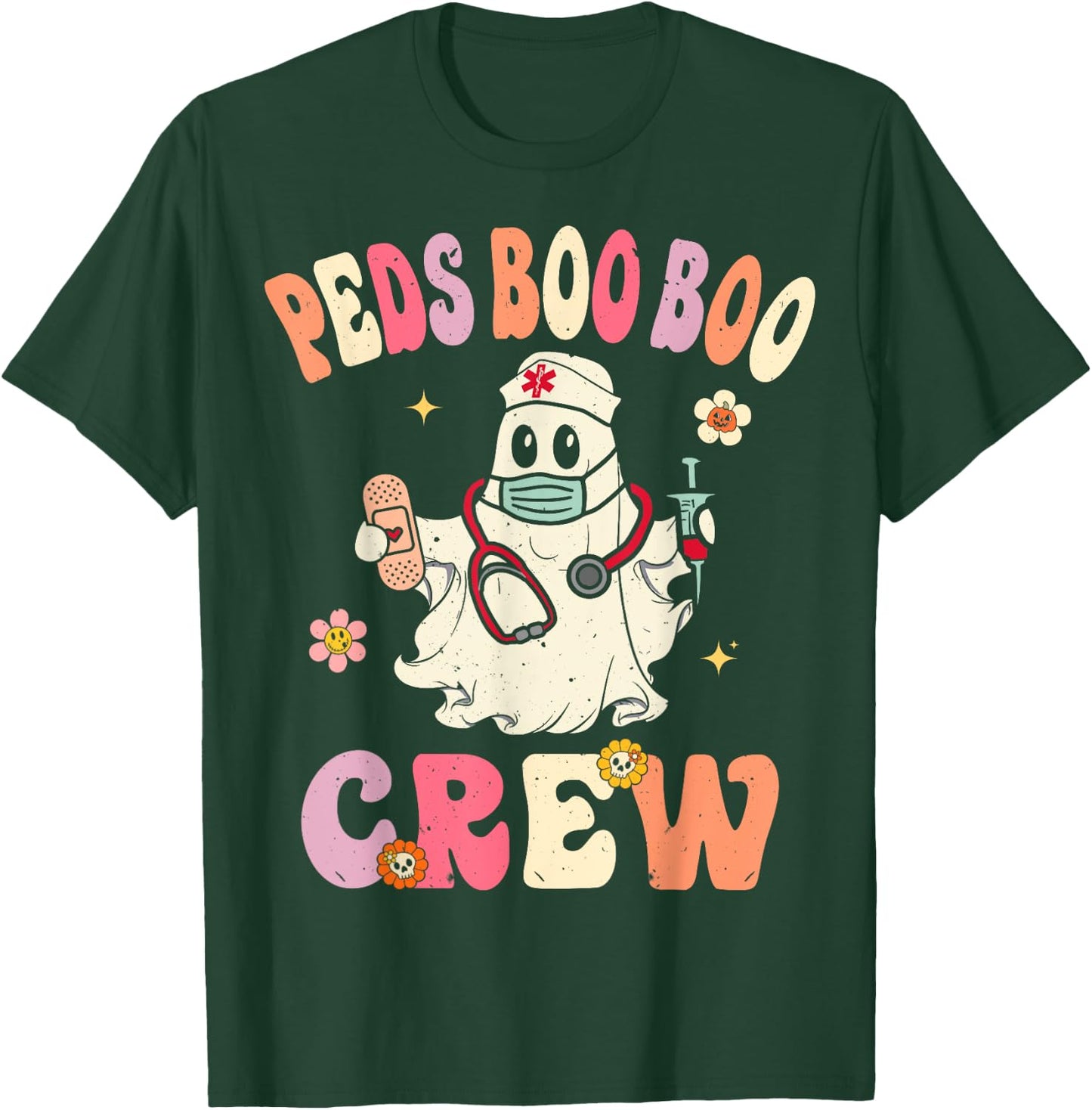 Peds Nurse Boo Crew Retro Halloween ICU NICU Nurse T-Shirt - T-Shirt | Forest