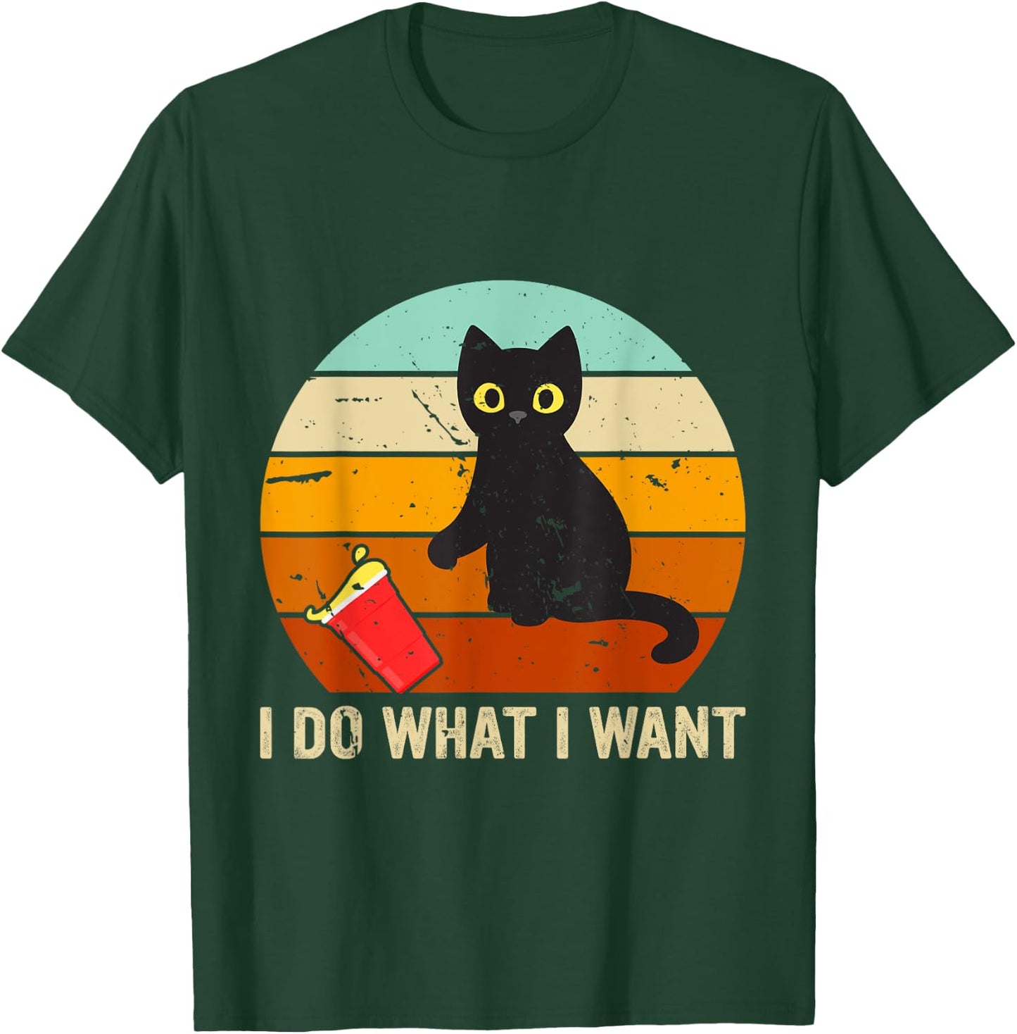 I Do What I Want Cat Coffee Black Cat Red Cup Funny Graphic Men Women Kids T-Shirt - T-Shirt | Forest