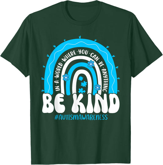 Be Kind Autism Awareness Groovy Rainbow Choose Kindness T-Shirt - T-Shirt | Forest