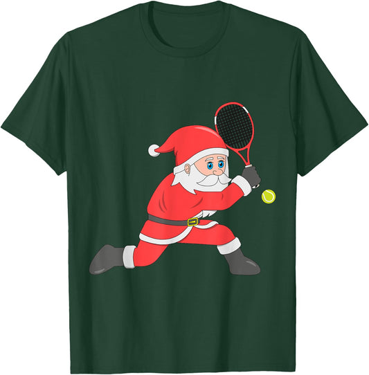Santa Tennis Christmas Cool Sport Xmas Pajama Holiday Party T-Shirt - T-Shirt | Forest