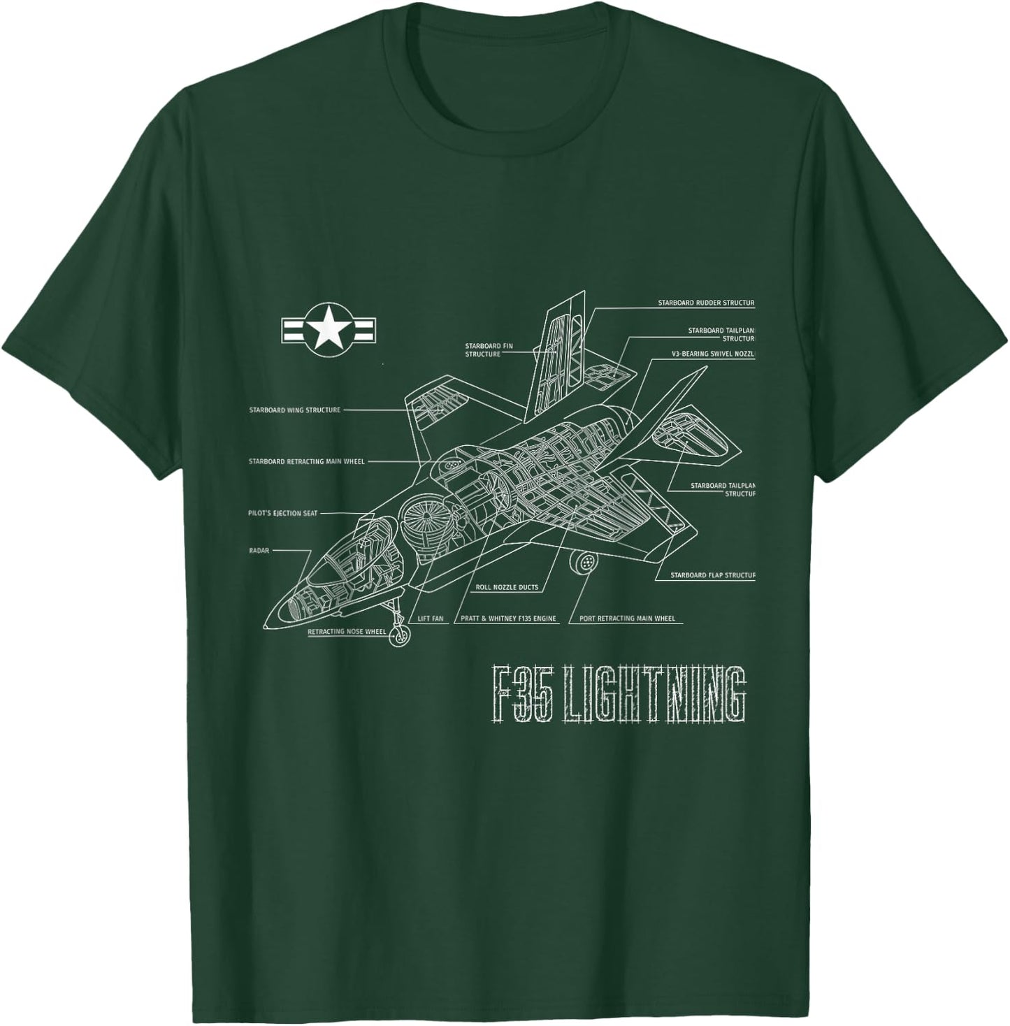 American Aircraft Stealth Fighter F35 lightning blueprint T-Shirt - T-Shirt | Forest