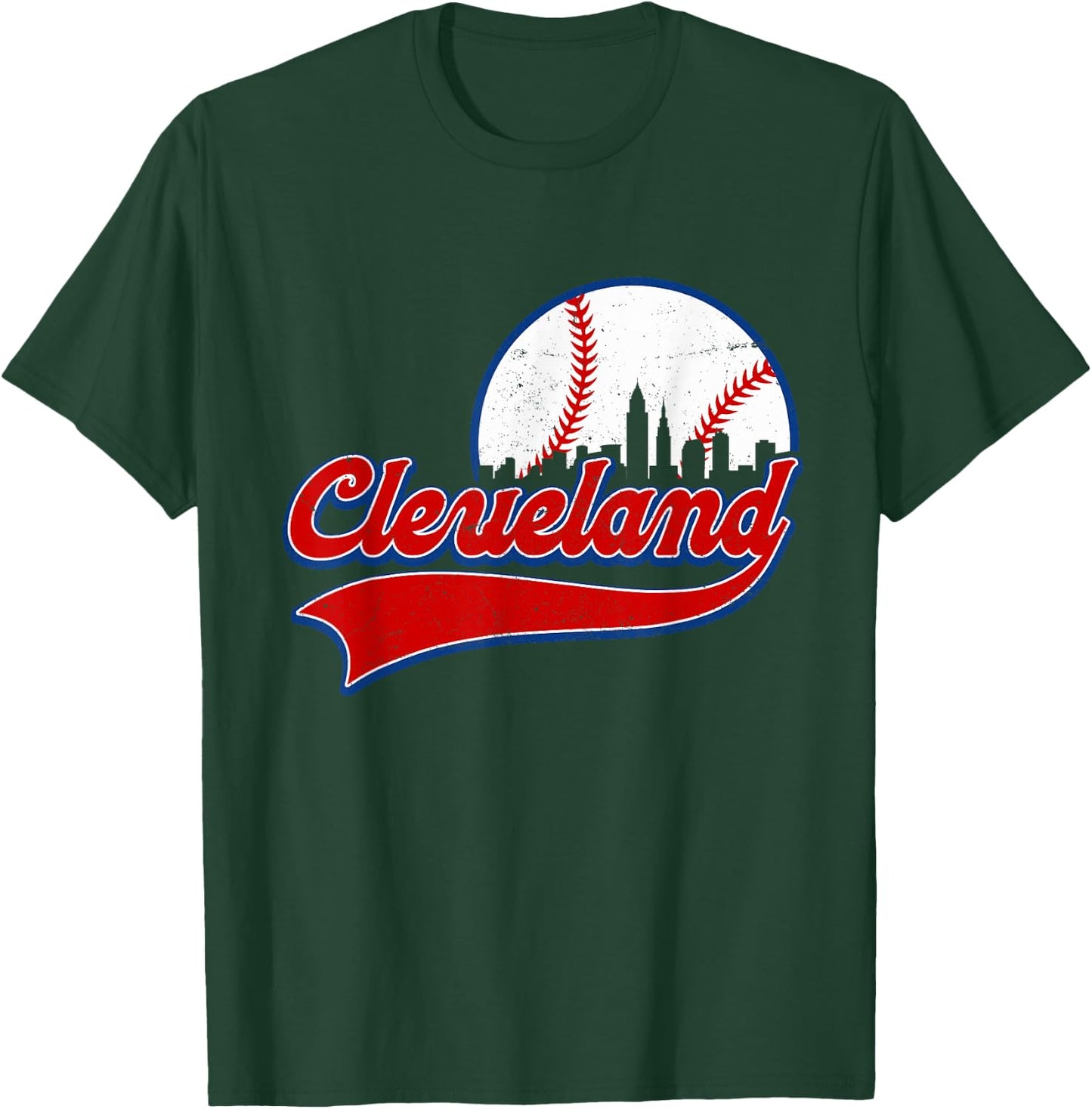 Vintage Cleveland City Downtown Skylines Baseball Fans Lover T-Shirt - T-Shirt | Forest