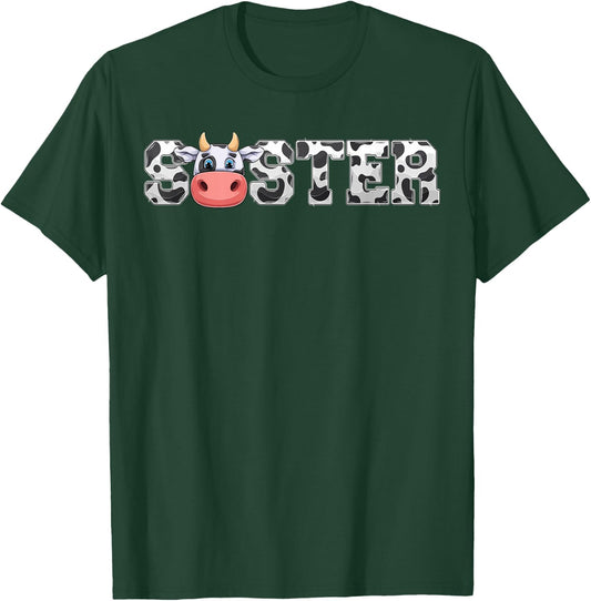 Sister Cow Print Cowboy Animal Pattern Farmer Cow Sister T-Shirt - T-Shirt | Forest