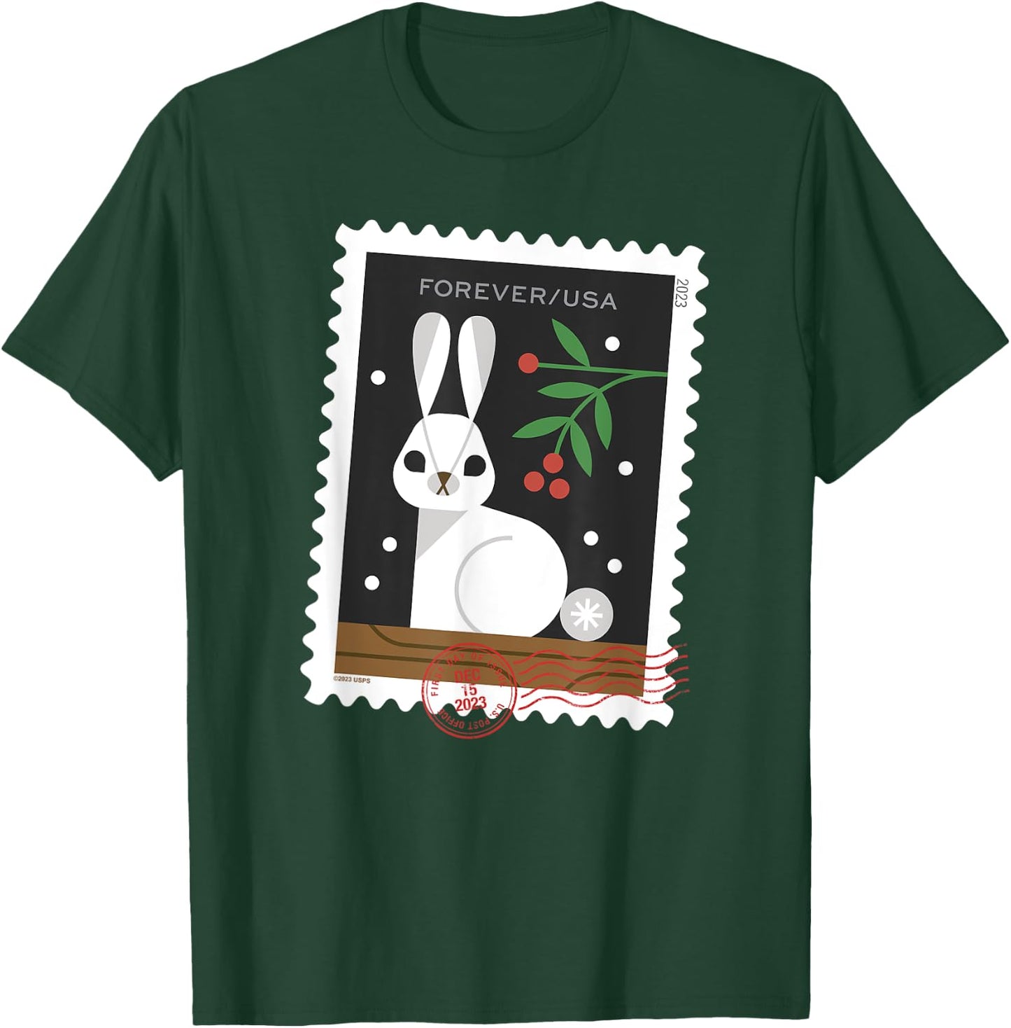 USPS Winter Woodland Animals - Rabbit Stamp T-Shirt - T-Shirt | Forest