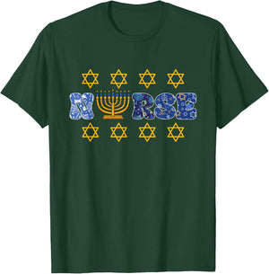 Hanukkah Nurse Chanukah Scrub Top Jewish RN ER ICU Women Men T-Shirt - T-Shirt | Forest