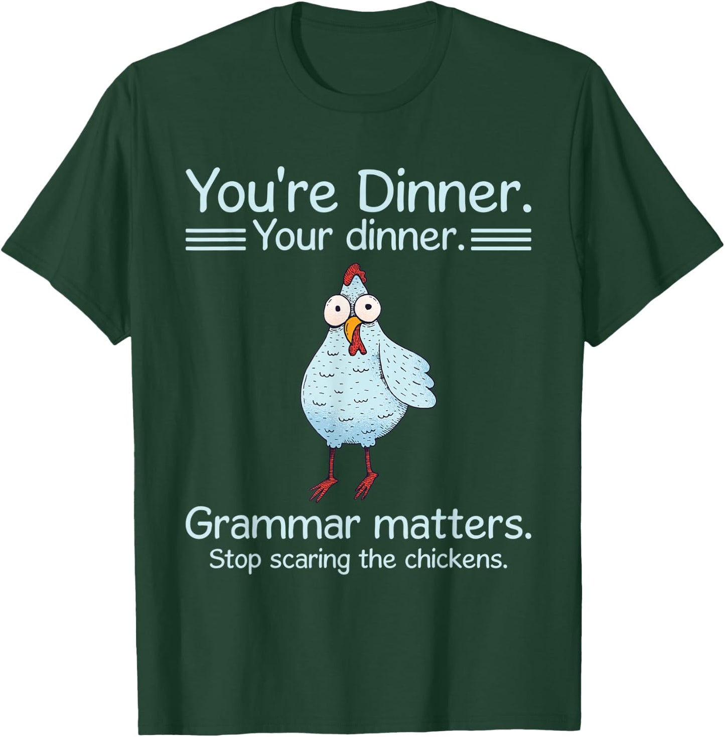 Let's Eat Kids Funny Grammar Stop Scaring The Chickens Kids Black 3X-Large Short Sleeve Classic Fit Halloween T-Shirt - T-Shirt | Forest