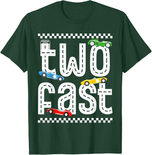 Two Fast 2 Curious Birthday 2 Years Old Race Car Speed Party T-Shirt - T-Shirt | Forest
