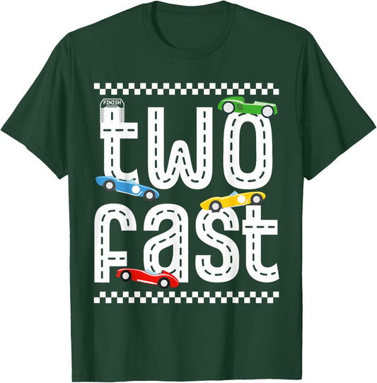 Two Fast 2 Curious Birthday 2 Years Old Race Car Speed Party T-Shirt - T-Shirt | Forest