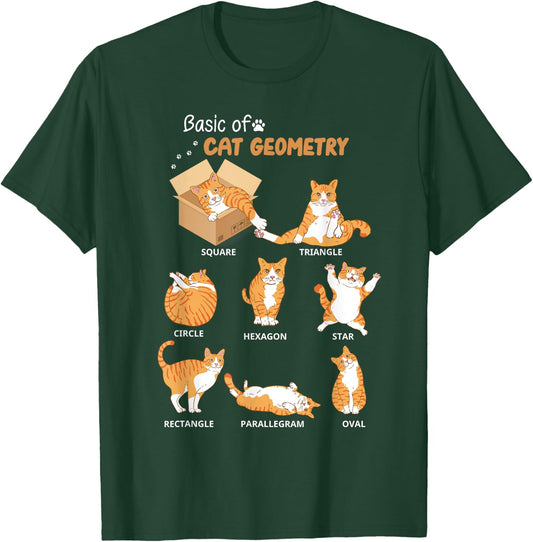 Basic Cat Geometry Cute Cat Lover Math School Women Kids T-Shirt - T-Shirt | Forest