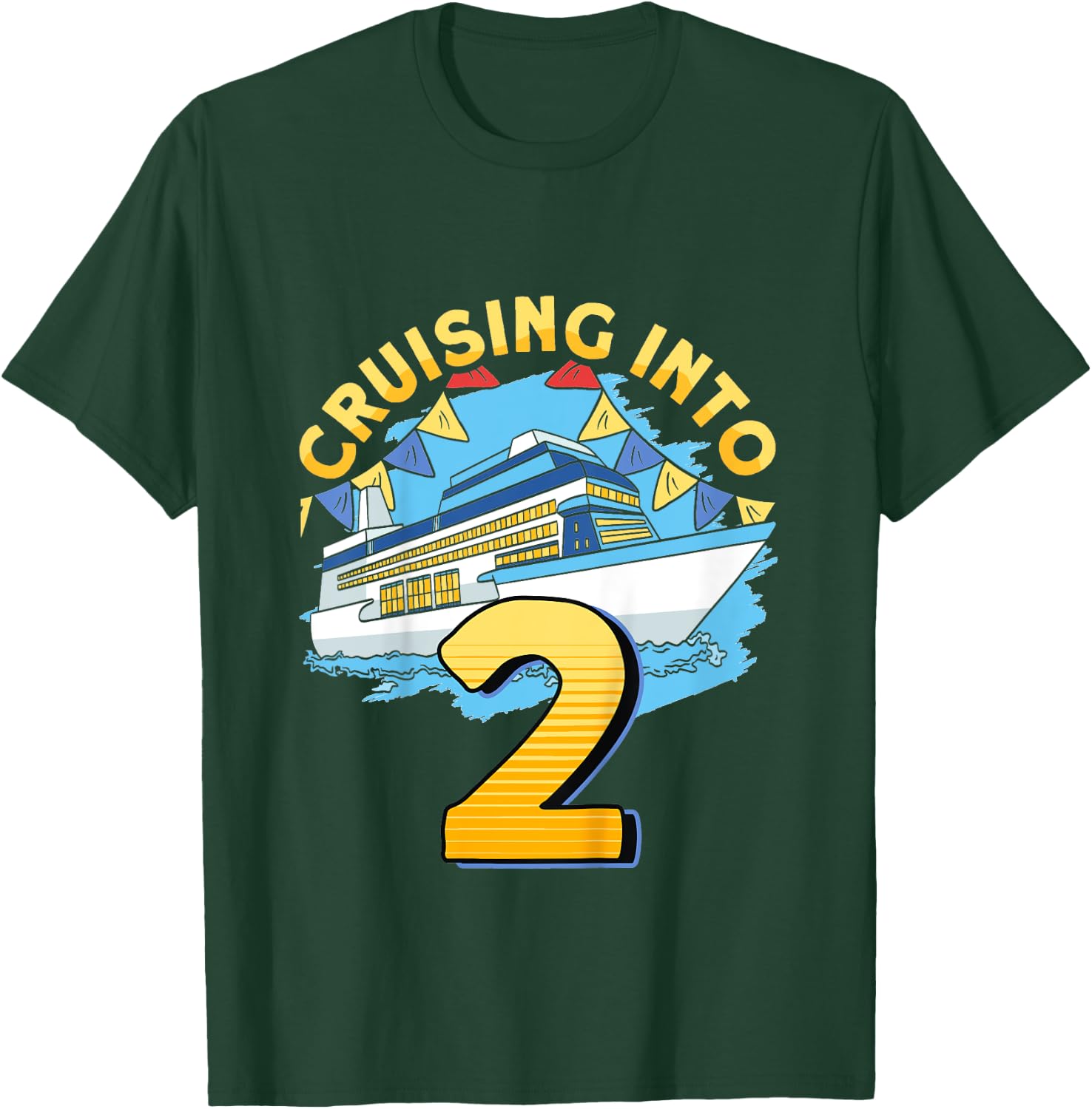Kids Cruising Boat Cruising Into 2 Birthday Cruise T-Shirt - T-Shirt | Forest