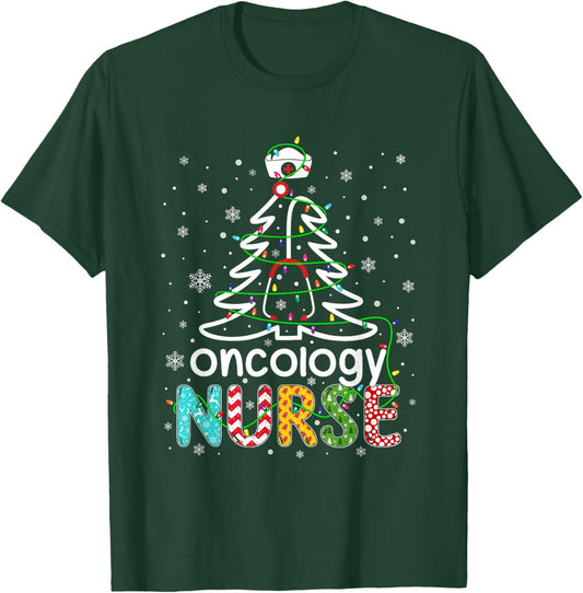 Oncology Nurse Xmas Tree Funny Nursing Christmas Pattern T-Shirt - T-Shirt | Forest