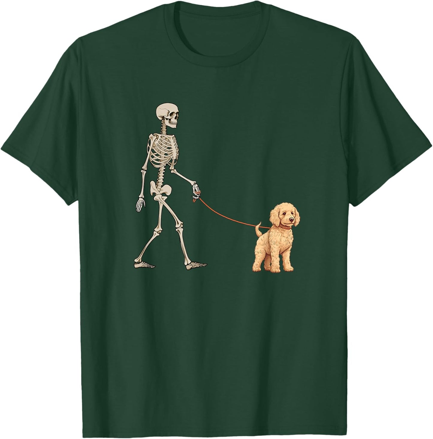 Funny Goldendoodle Skeleton Dog Walking Halloween Dog T-Shirt - T-Shirt | Forest