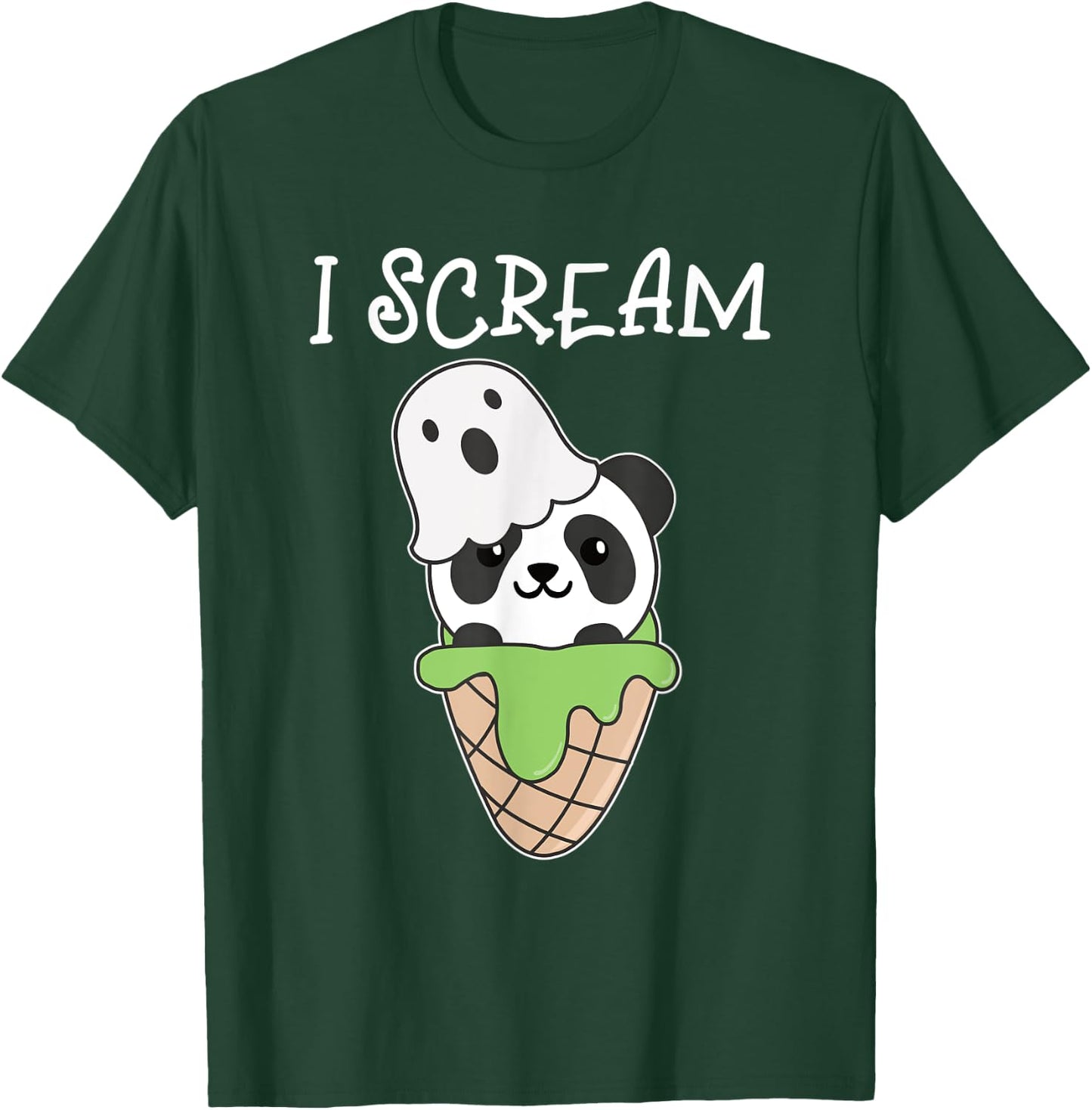 Panda Halloween Ghost I Scream Ice Cream Pun Men Women Kids T-Shirt - T-Shirt | Forest