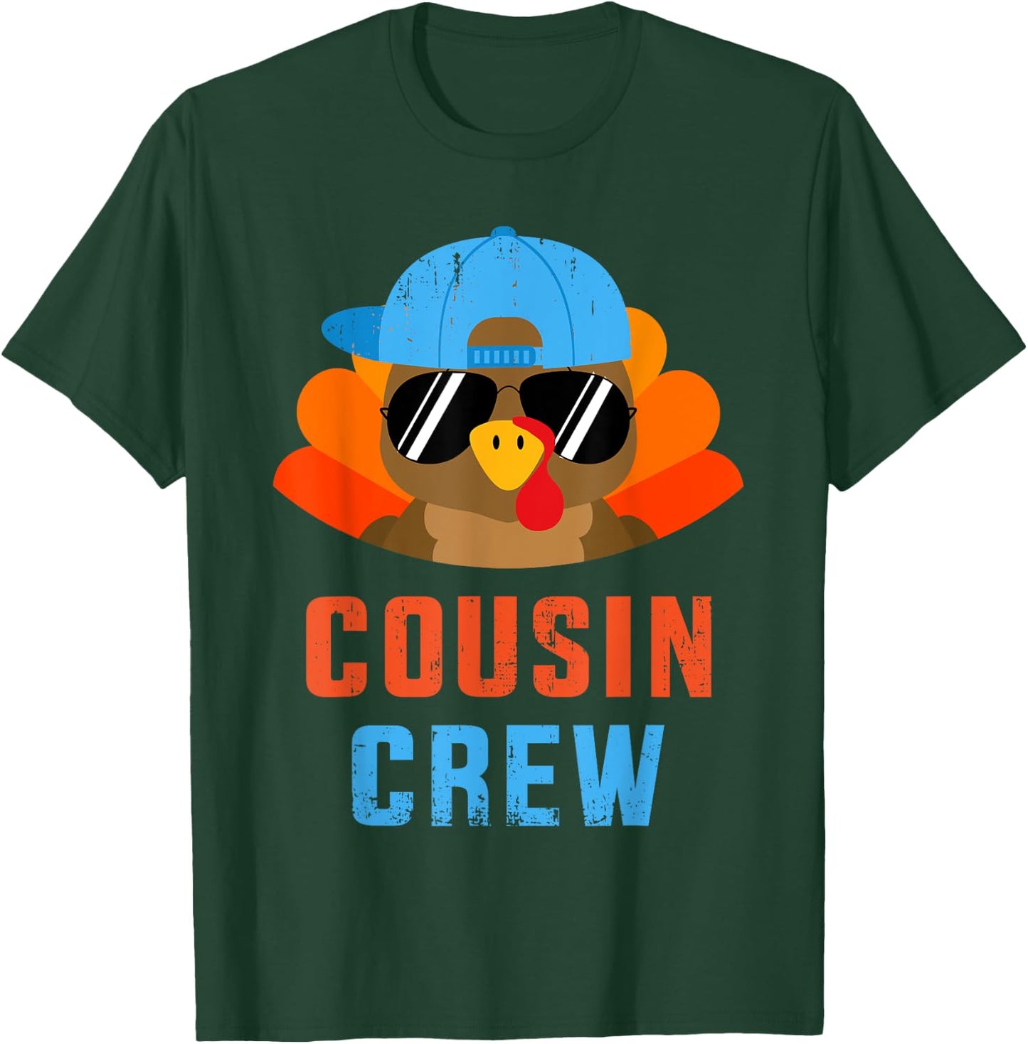 Thanksgiving Cousin Crew with Cool Turkey for Family Holiday T-Shirt - T-Shirt | Forest