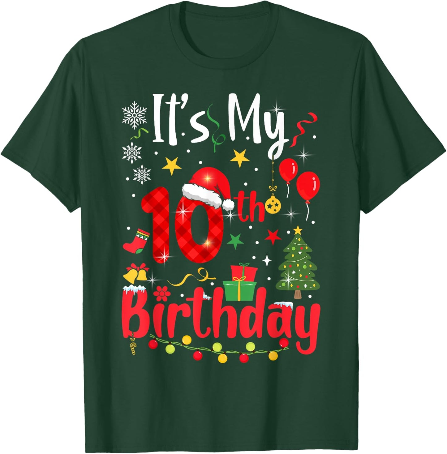 10 Years Old Christmas Bday Party 10th Birthday Kids T-Shirt - T-Shirt | Forest