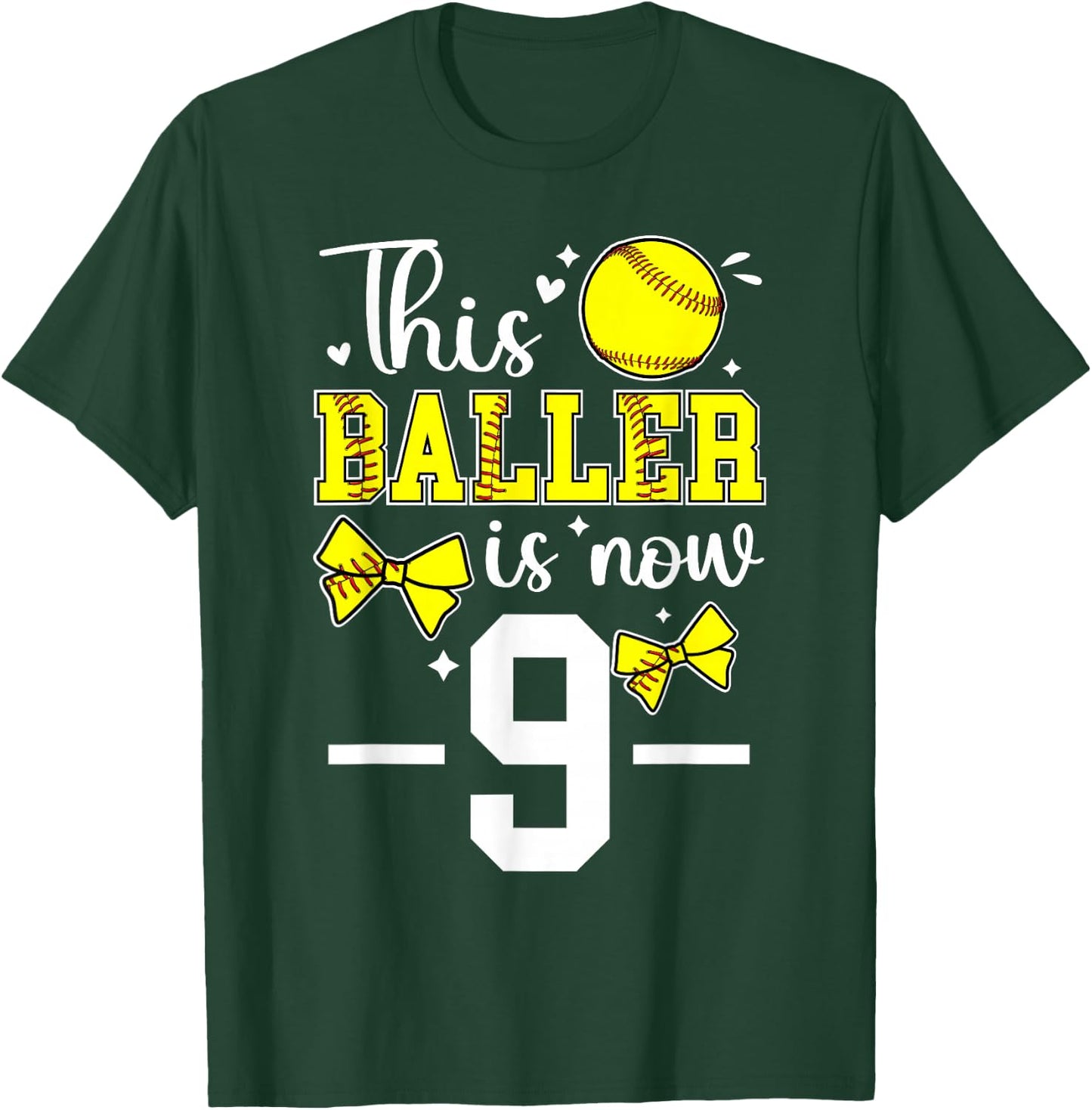9th Birthday Softball Girl Nine Year Old Softball Player T-Shirt - T-Shirt | Forest