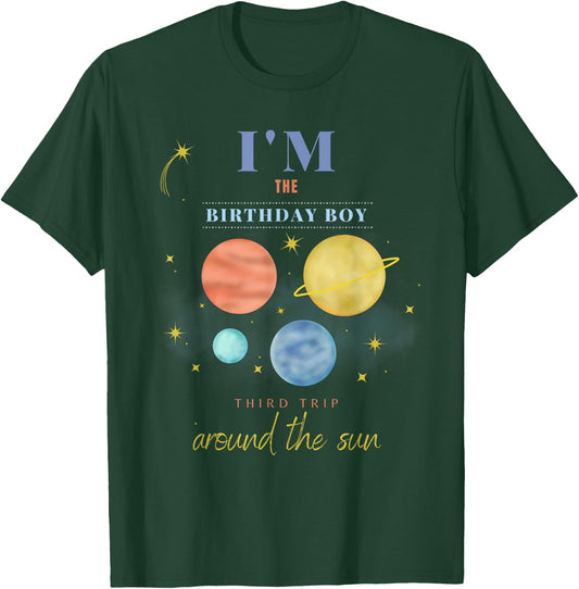 Birthday Boy Third Trip Around The Sun Space 3rd Bday T-Shirt - T-Shirt | Forest