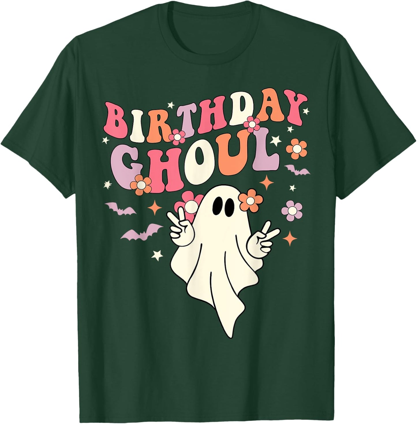 Cute Boo Ghost Kids Girls Groovy Halloween Birthday Ghoul T-Shirt - T-Shirt | Forest